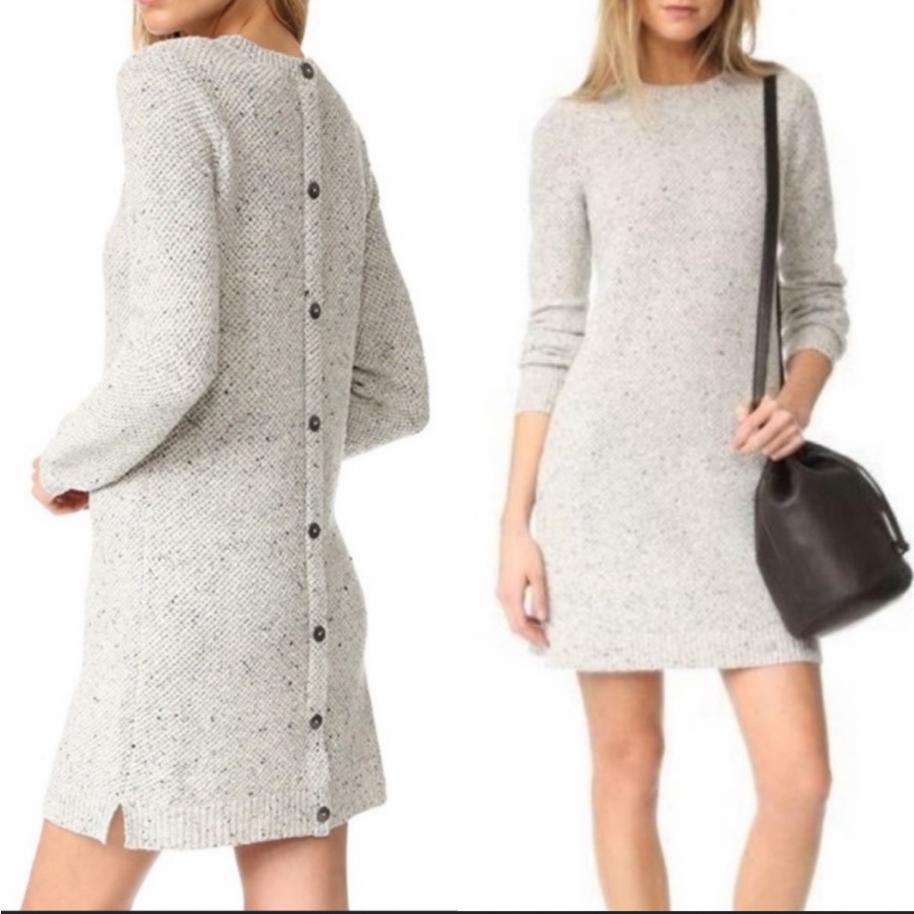 Madewell gray wool knit long sleeve button back sweater dress size small